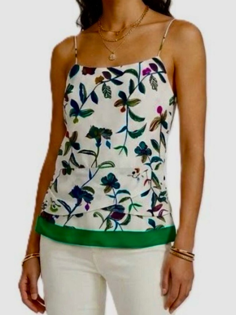 DEREK LAM 10 CROSBY Silk Floral Cami Blouse Ivory Multi 6 Spaghetti Strap EUC